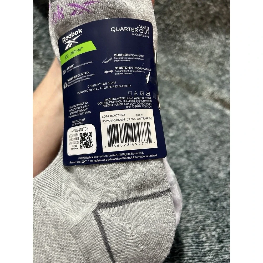 Reebok (6 Pairs ) Quarter Cut Socks Size 4-10 Multicolor (YB)